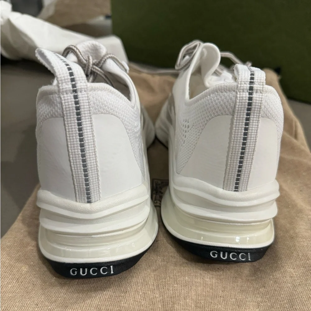 Gucci White Athletic Sneakers with Black Toe and Silver Accent